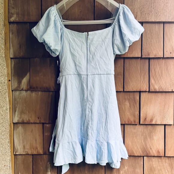 Trixxi Women’s Juniors Fit & Flare Mini Light Blue Dress Short Sleeve Ruffle - Picture 12 of 17